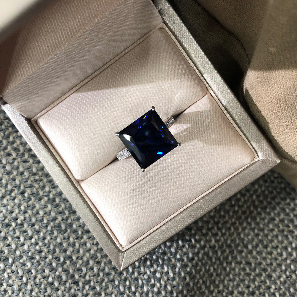 Princess Cut 15.5 Carat Gemstone Sterling Silver Ring