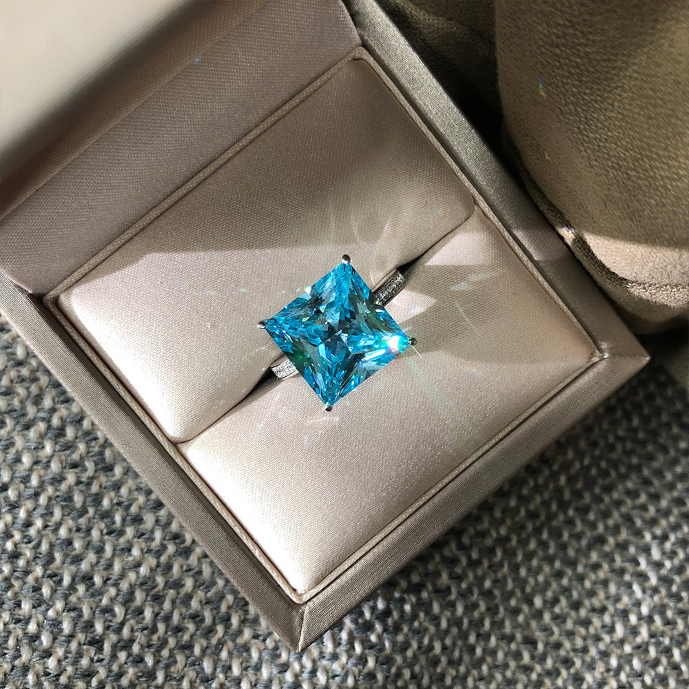 Princess Cut 15.5 Carat Gemstone Sterling Silver Ring