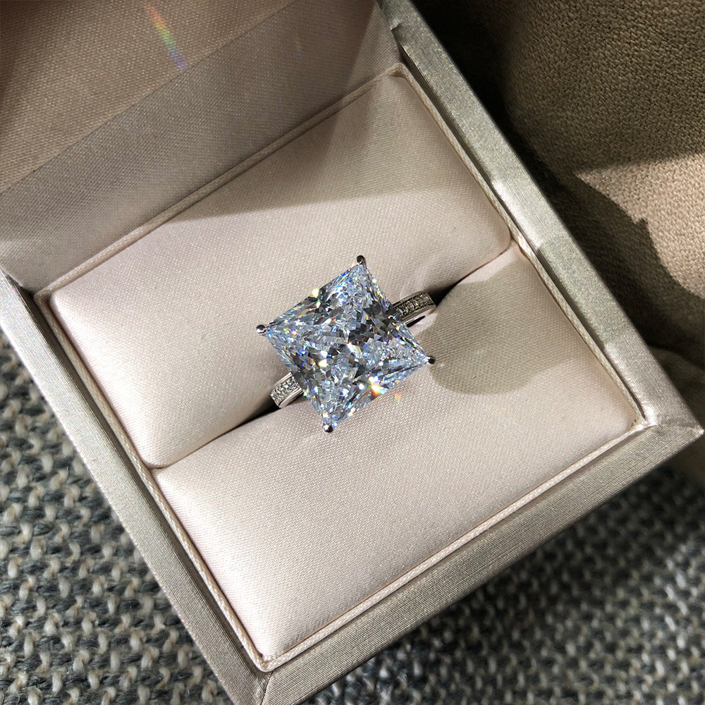 Princess Cut 15.5 Carat Gemstone Sterling Silver Ring
