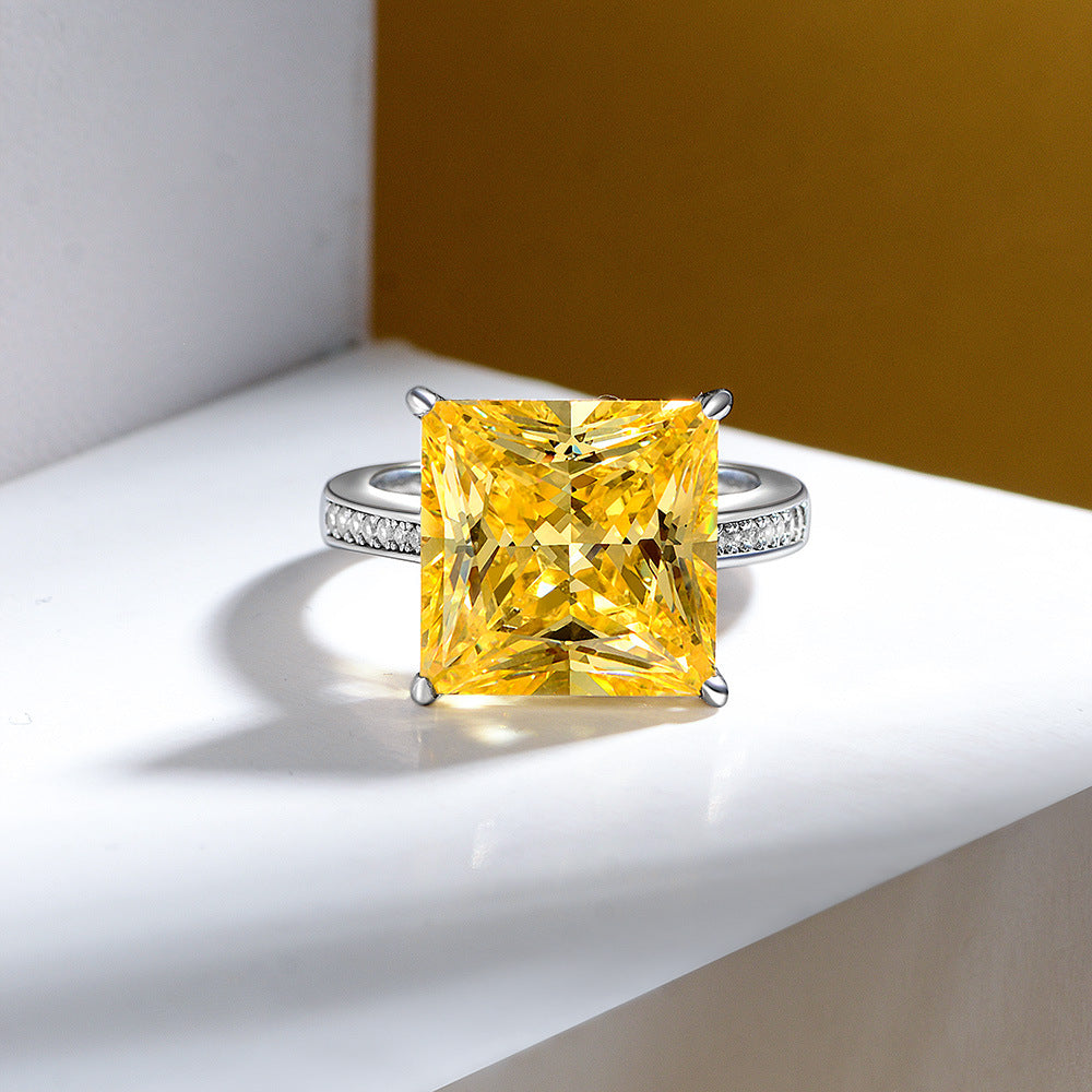 Princess Cut 15.5 Carat Gemstone Sterling Silver Ring