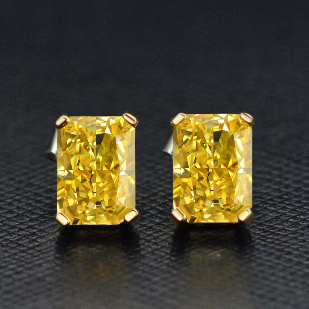 Princess Cut Citrine Gemstone Sterling Silver Ear Stud