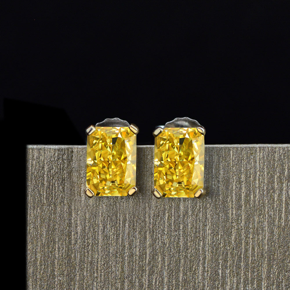 Princess Cut Citrine Gemstone Sterling Silver Ear Stud