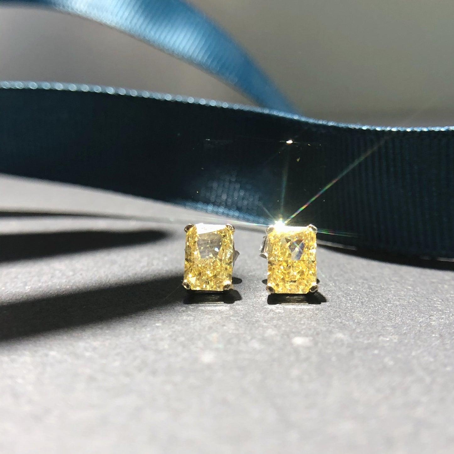 Princess Cut Citrine Gemstone Sterling Silver Ear Stud