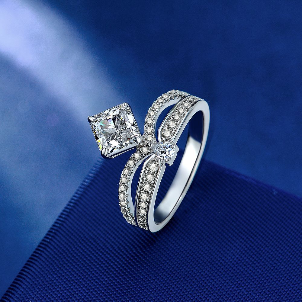 Princess Cut Crown Style Sterling Silver Ring