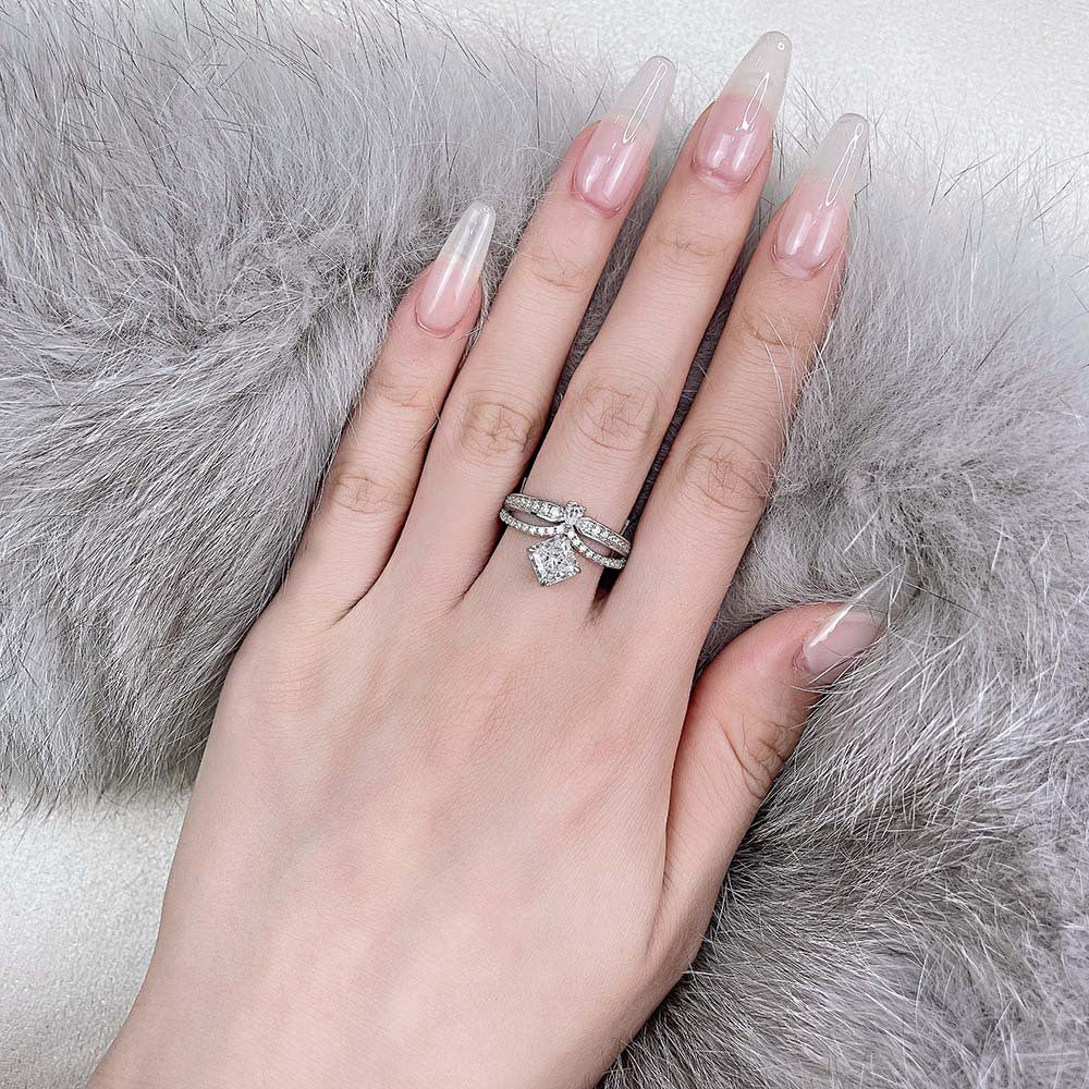 Princess Cut Crown Style Sterling Silver Ring