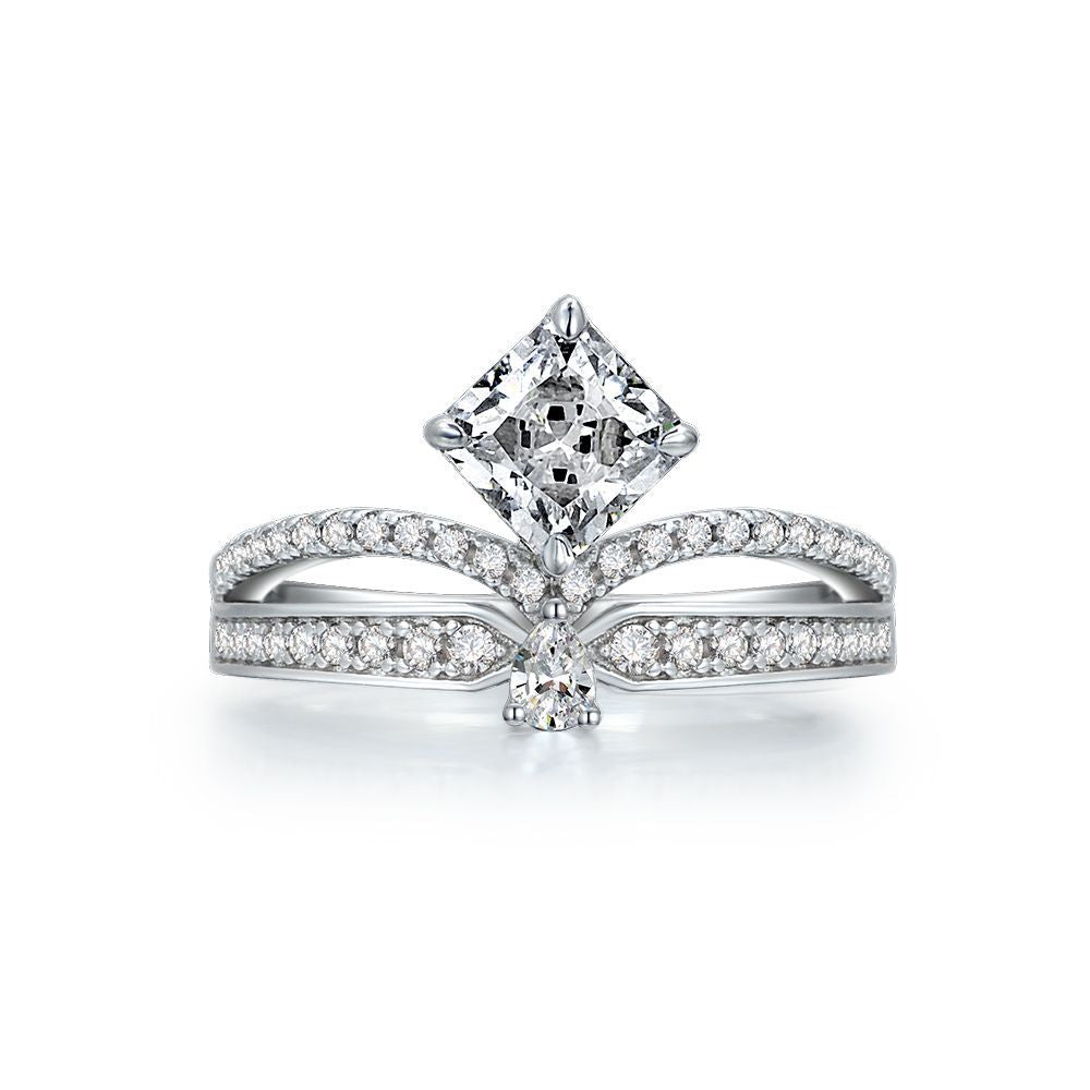 Princess Cut Crown Style Sterling Silver Ring