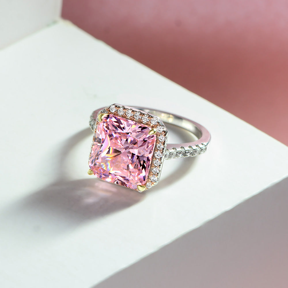 Princess Cut Rose Quartz Sterling Silver Ring