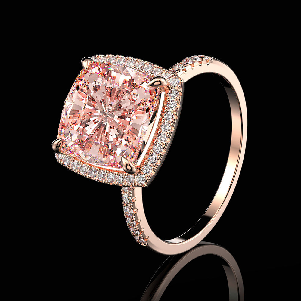 Cushion Cut Rose Gold Sterling Silver Ring