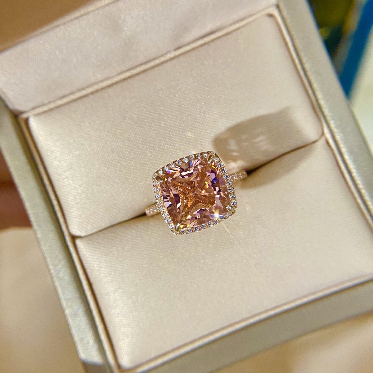 Cushion Cut Rose Gold Sterling Silver Ring