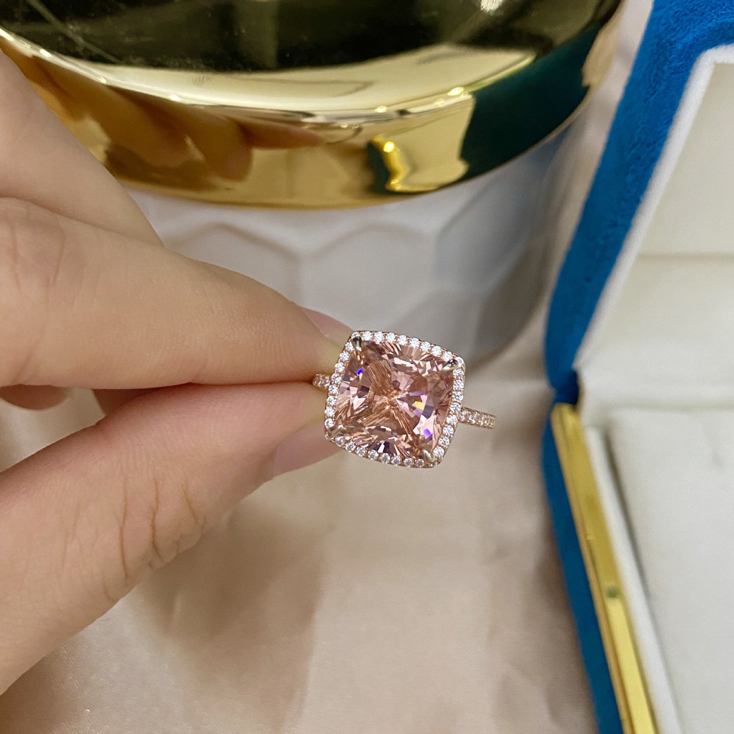 Cushion Cut Rose Gold Sterling Silver Ring