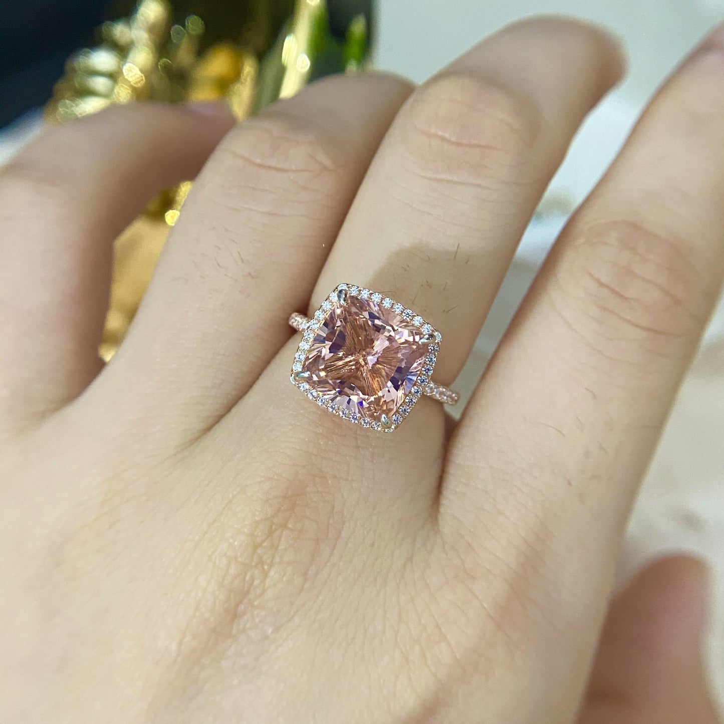 Cushion Cut Rose Gold Sterling Silver Ring
