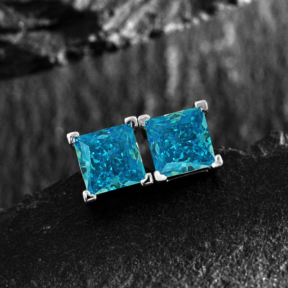 Princess Cut Simple Style Sterling Silver Ear Stud