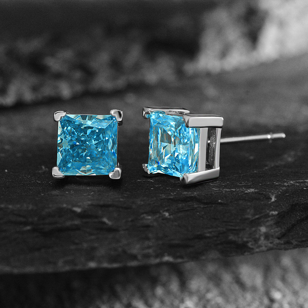 Princess Cut Simple Style Sterling Silver Ear Stud