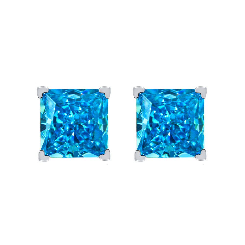 Princess Cut Simple Style Sterling Silver Ear Stud