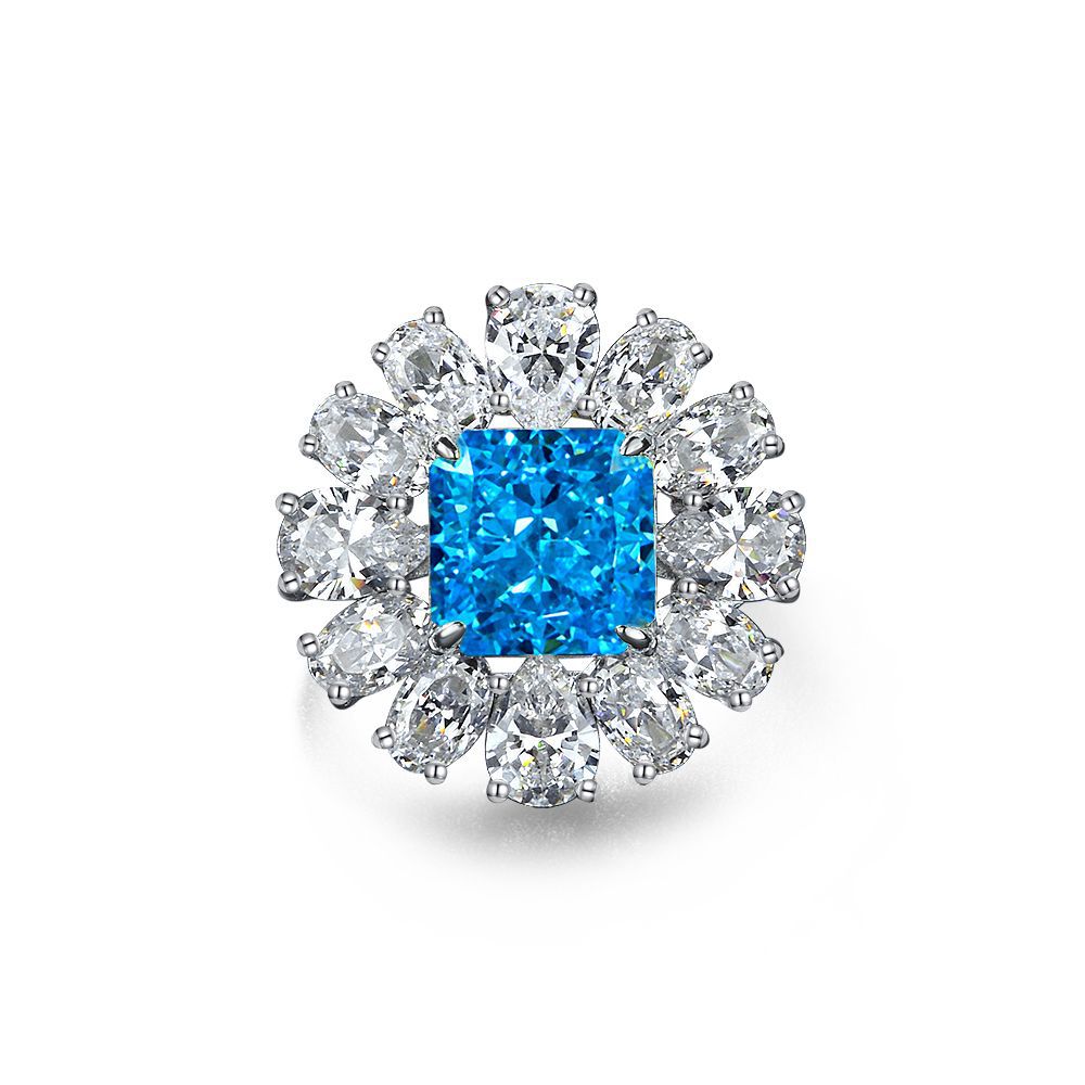 Princess Cut Gemstone Sunflower Style Silver Ring