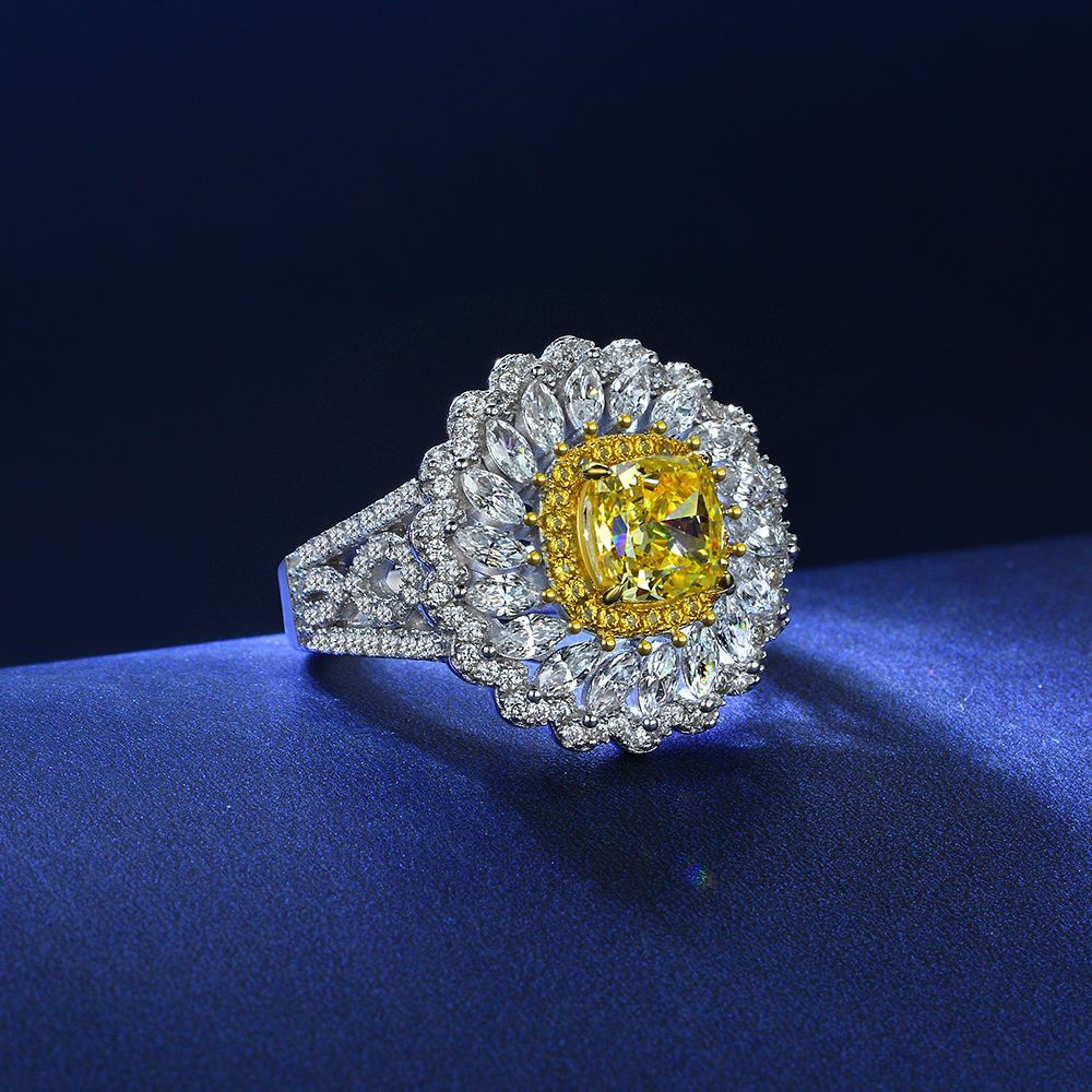 Radiant Cut Daisy Style Sterling Silver Enhancer Ring