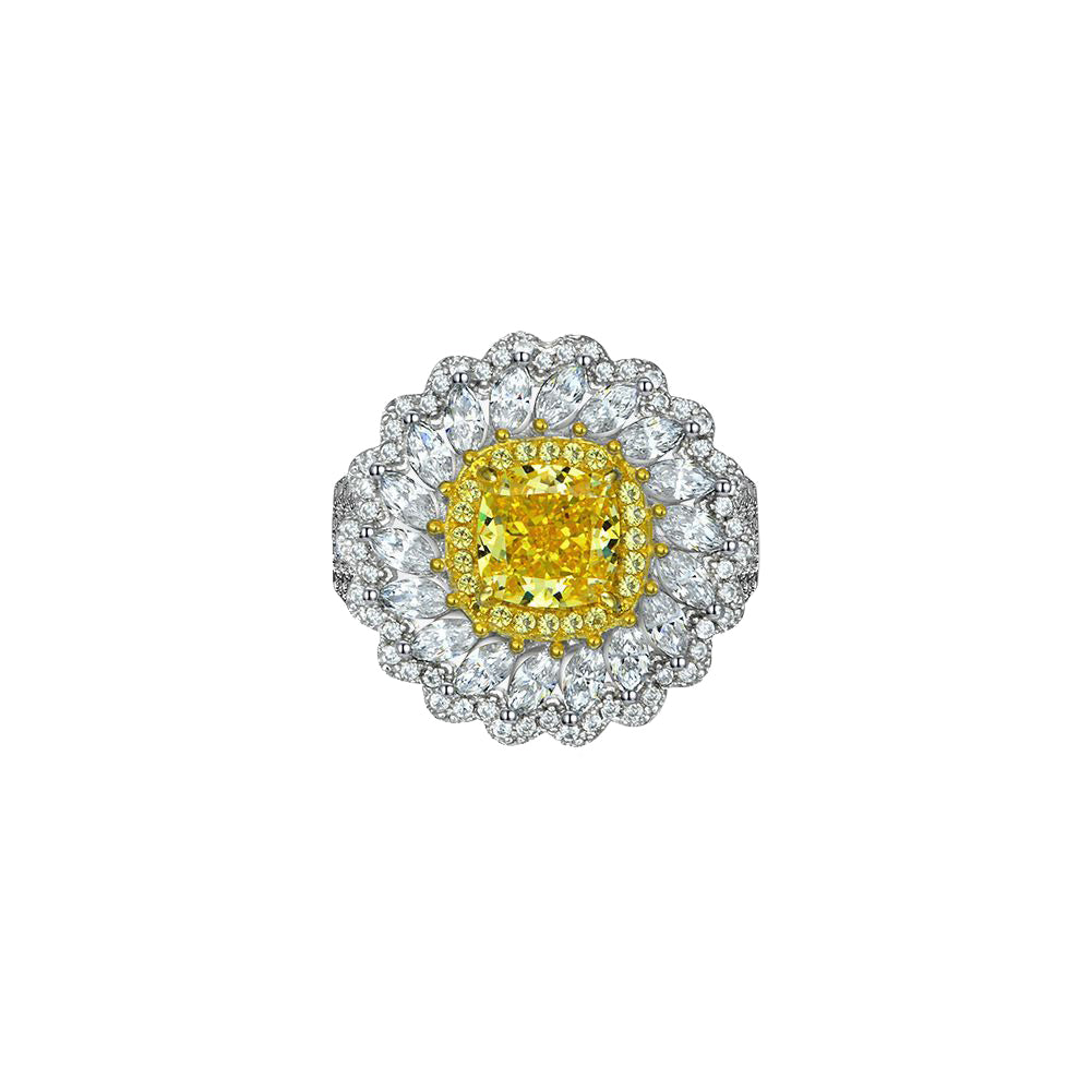 Radiant Cut Daisy Style Sterling Silver Enhancer Ring