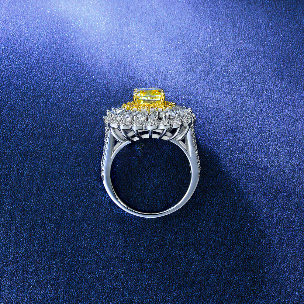 Radiant Cut Daisy Style Sterling Silver Enhancer Ring