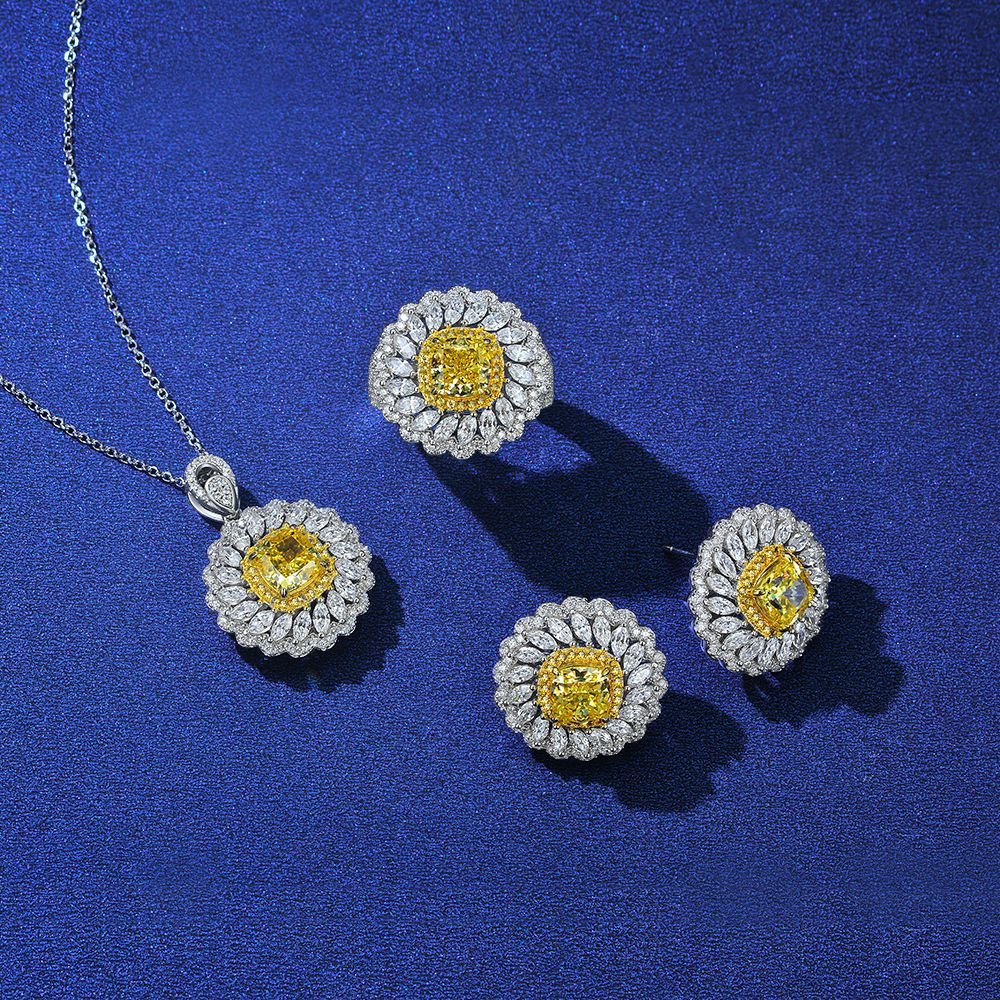Radiant Cut Daisy Style Sterling Silver Enhancer Ring