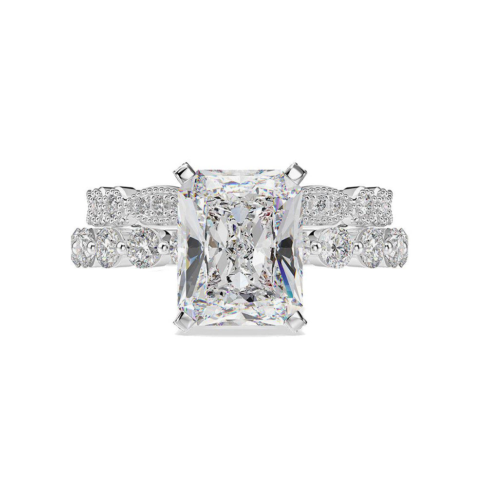 Radiant Cut Gemstone Sterling Silver Ring Set