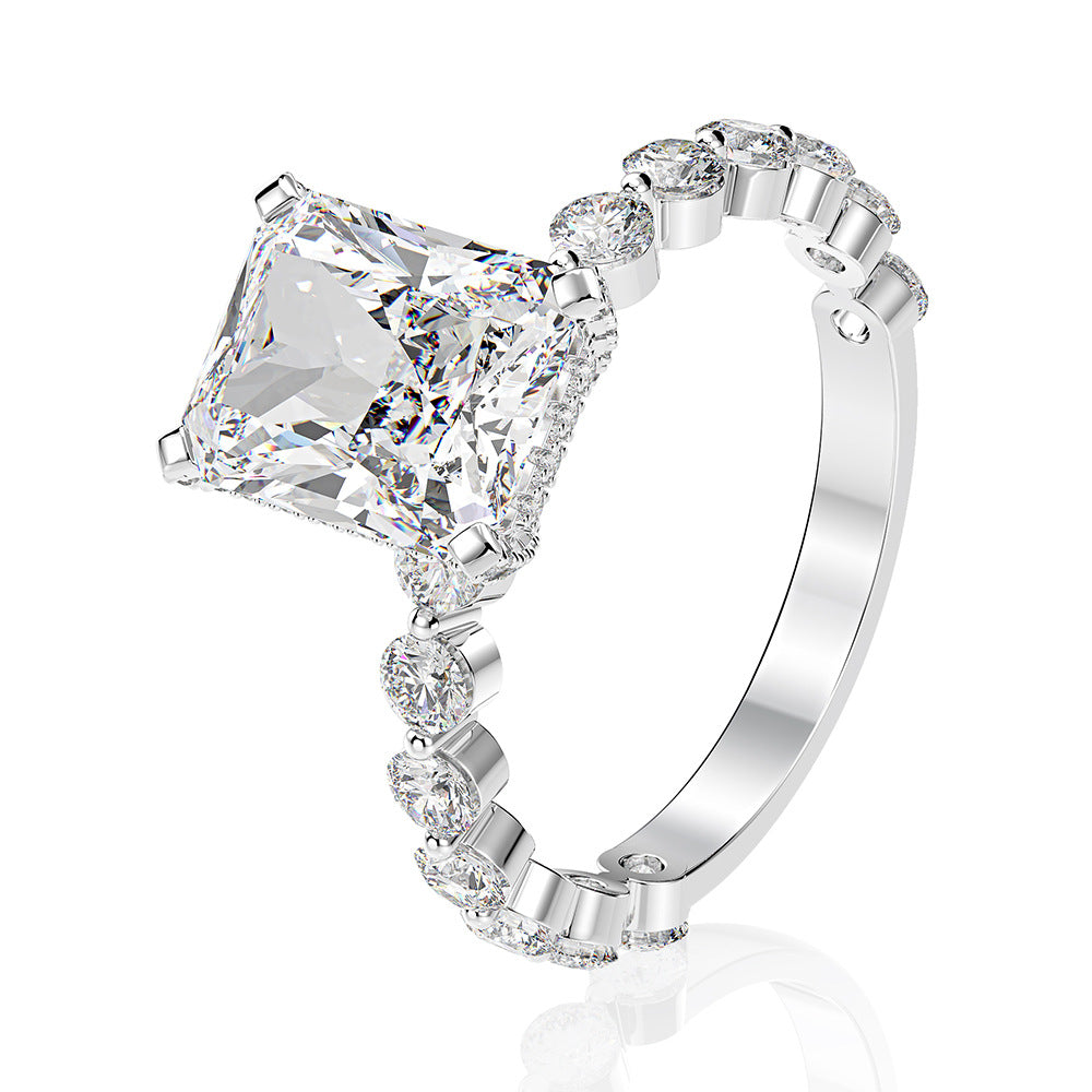 Radiant Cut Gemstone Sterling Silver Ring Set