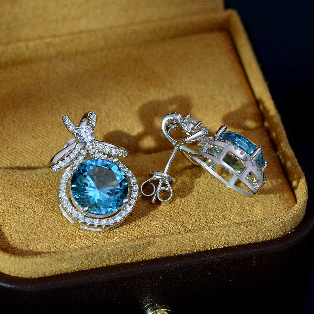 Round Cut Gemstone Sterling Silver Earring
