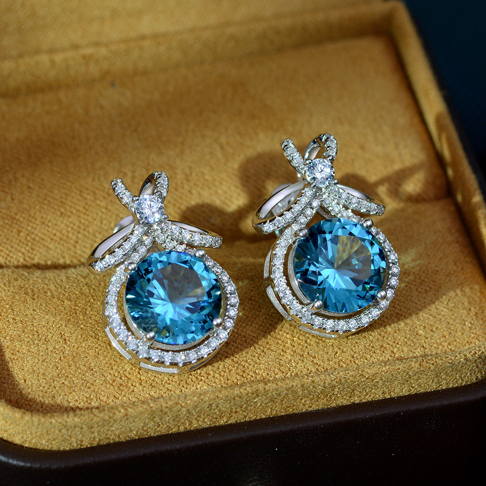 Round Cut Gemstone Sterling Silver Earring