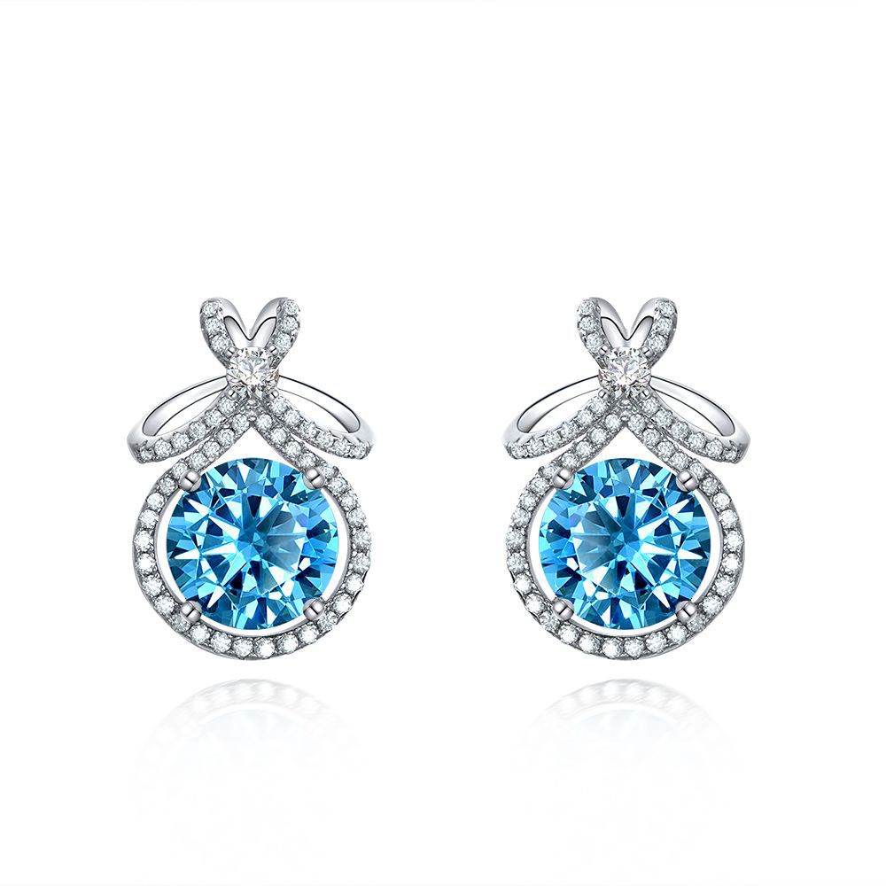 Round Cut Gemstone Sterling Silver Earring