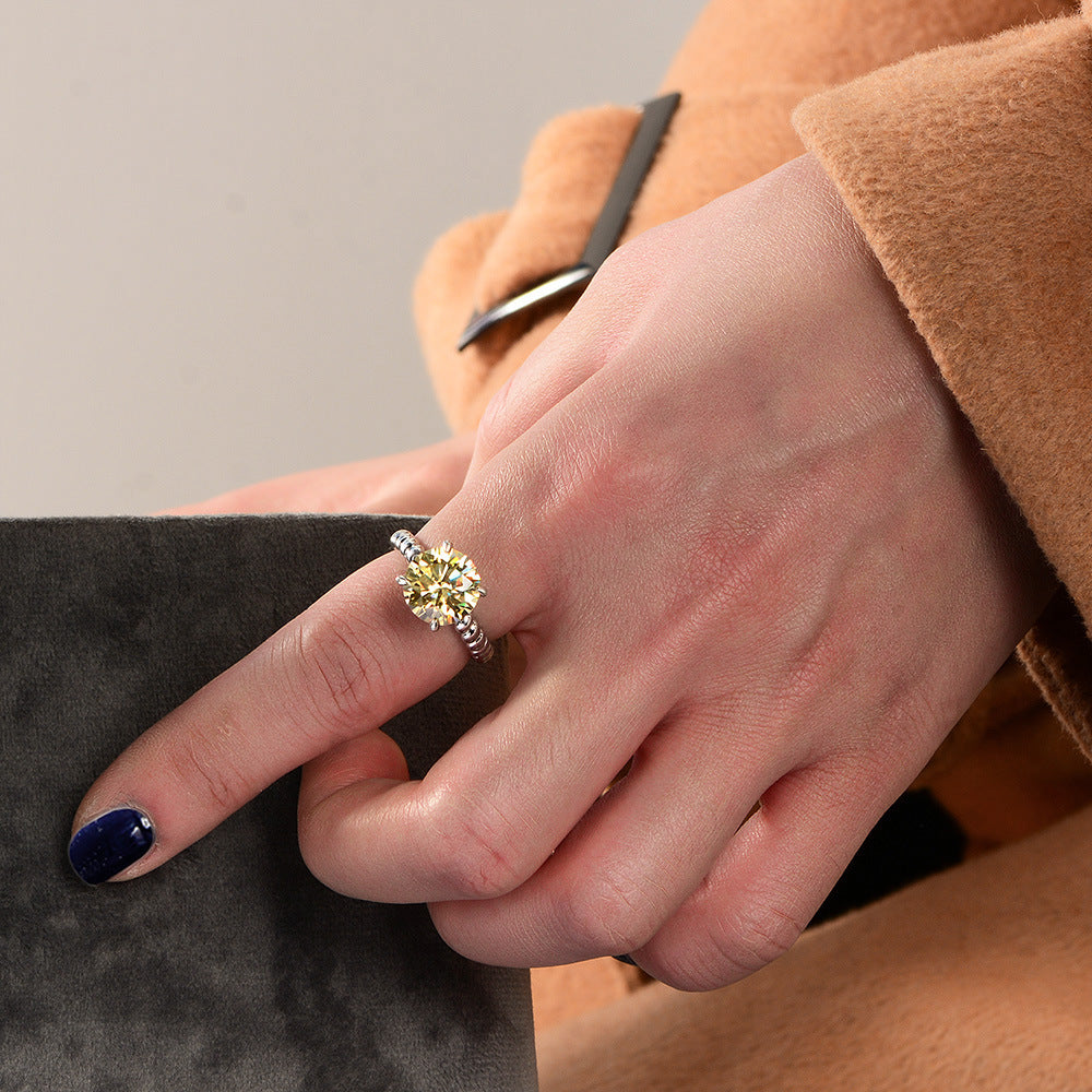 Round Cut Stone Rope Style Setting Silver Ring