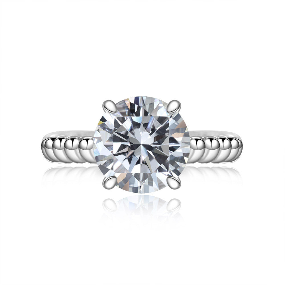 Round Cut Stone Rope Style Setting Silver Ring