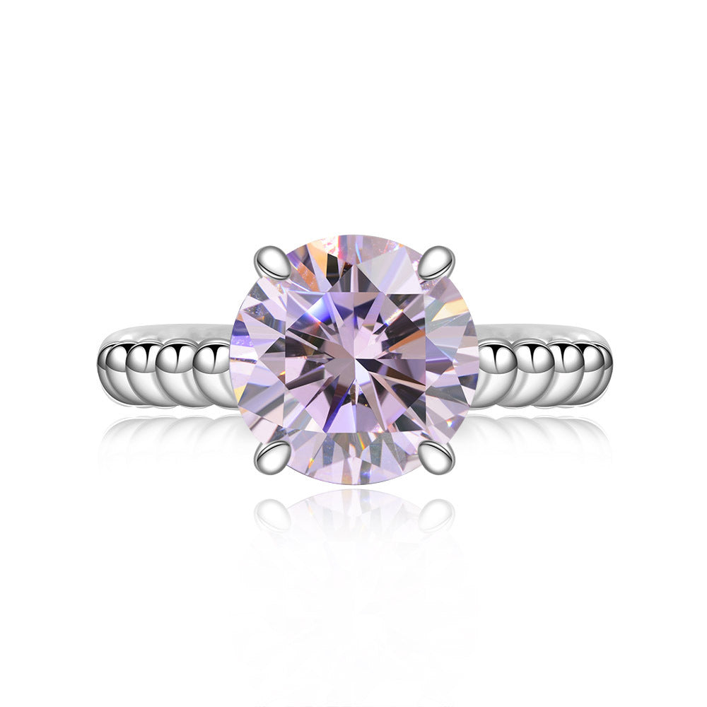 Round Cut Stone Rope Style Setting Silver Ring