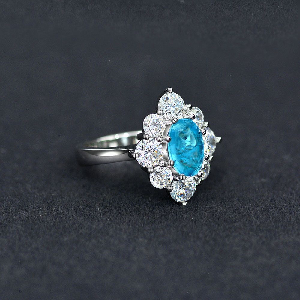 Shining Oval Paraiba Stone Silver Ring