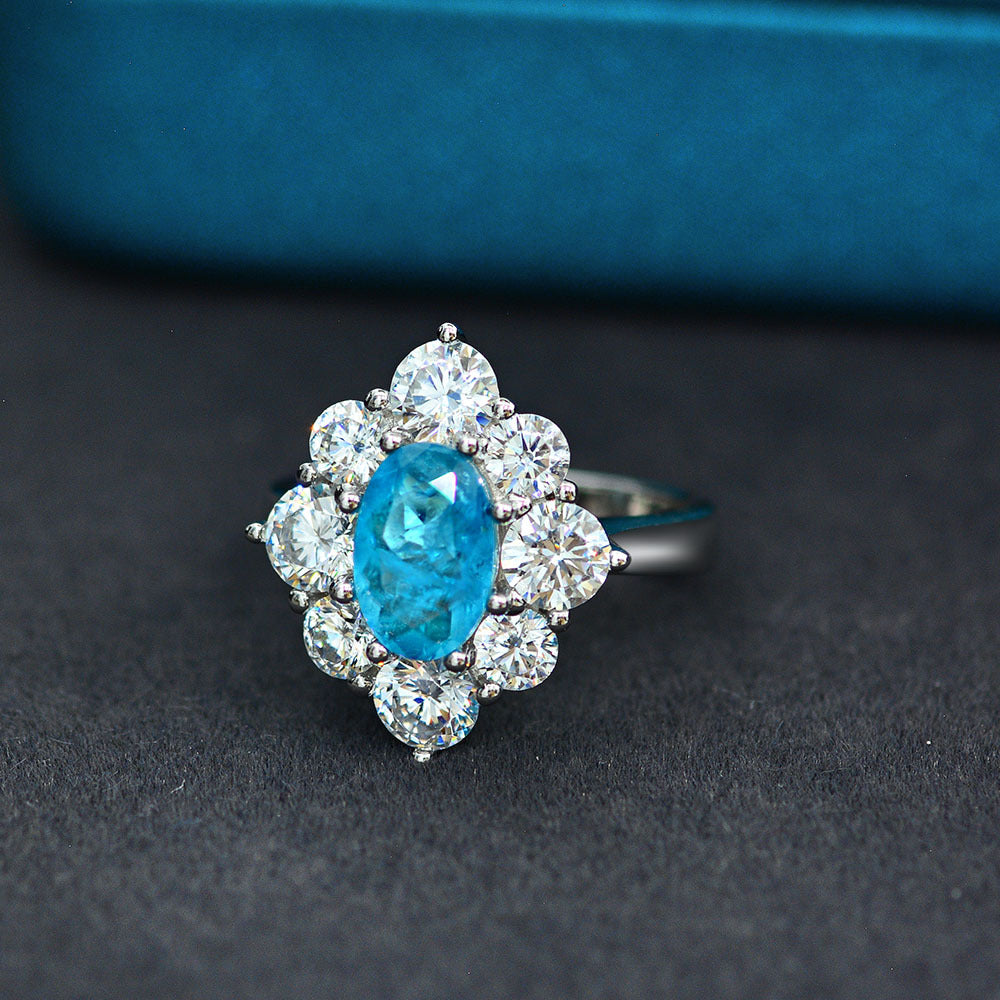 Shining Oval Paraiba Stone Silver Ring