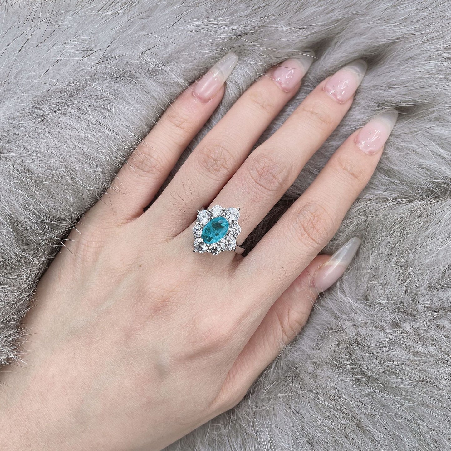 Shining Oval Paraiba Stone Silver Ring