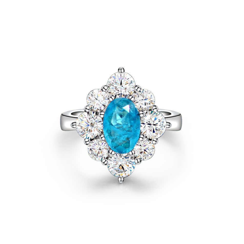Shining Oval Paraiba Stone Silver Ring