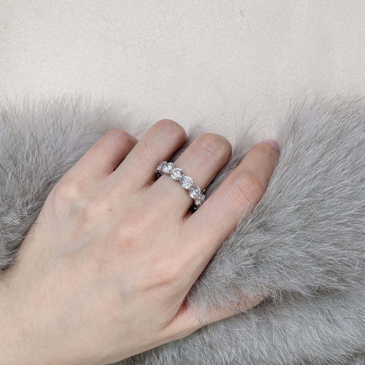 Sterling Silver Band With Circled Round Stones