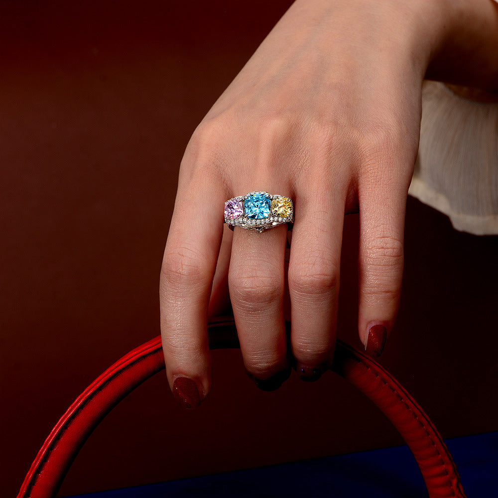Three Main Stone Sterling Silver Enhancer Ring