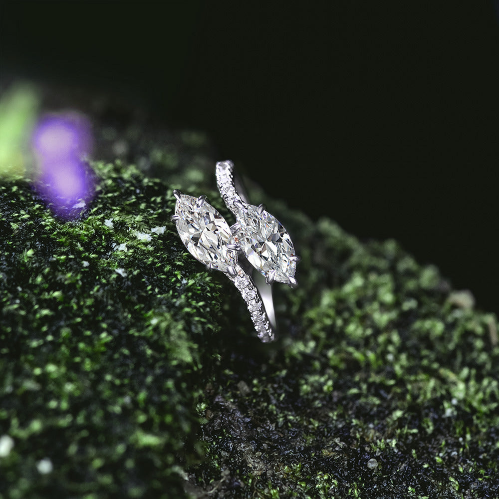 Two Marquise Cut Stones Adjustable Silver Ring