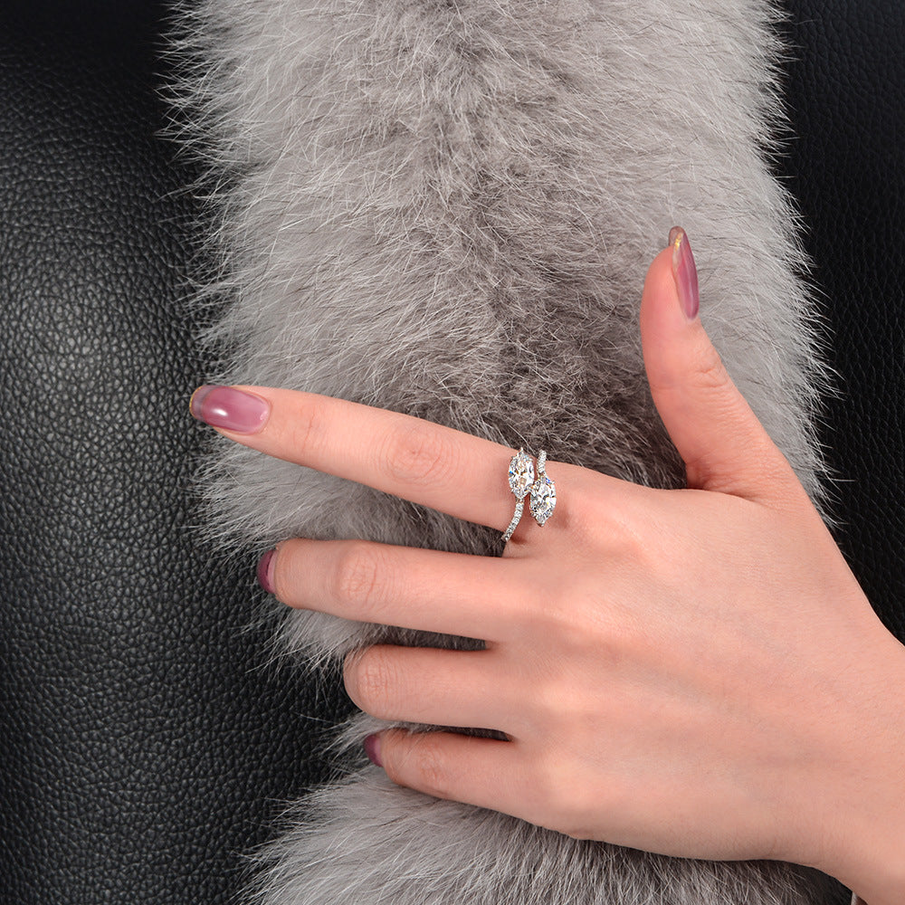 Two Marquise Cut Stones Adjustable Silver Ring