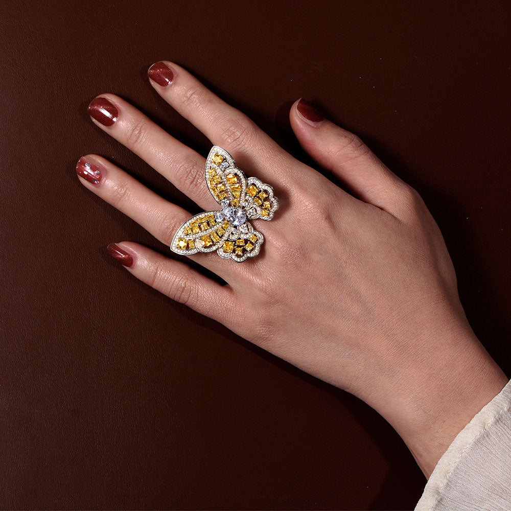 Yellow Butterfly Sterling Silver Enhancer Ring