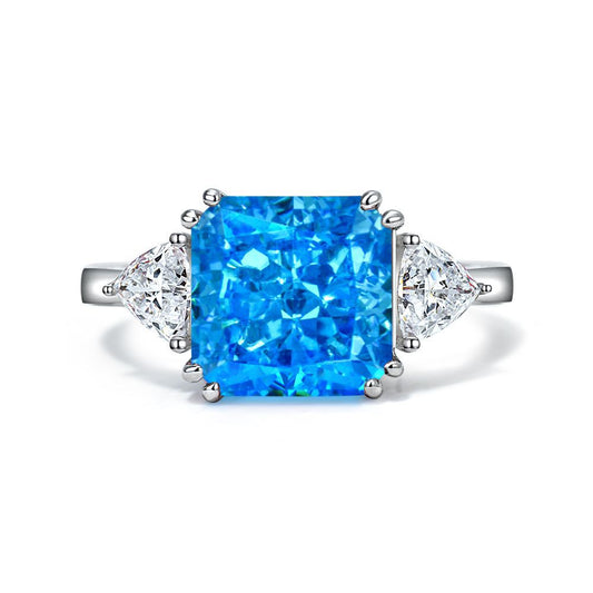 Princess Cut Double Prongs Setting Silver Ring