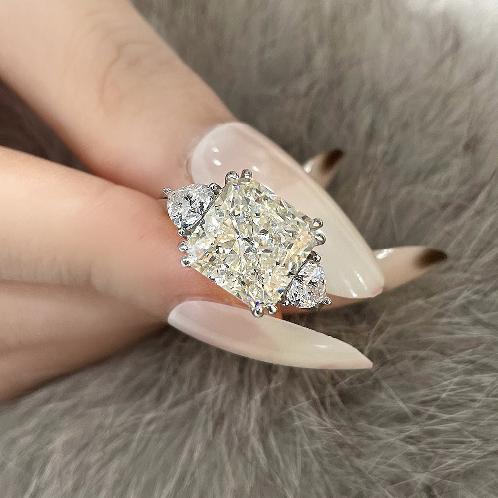 Princess Cut Double Prongs Setting Silver Ring