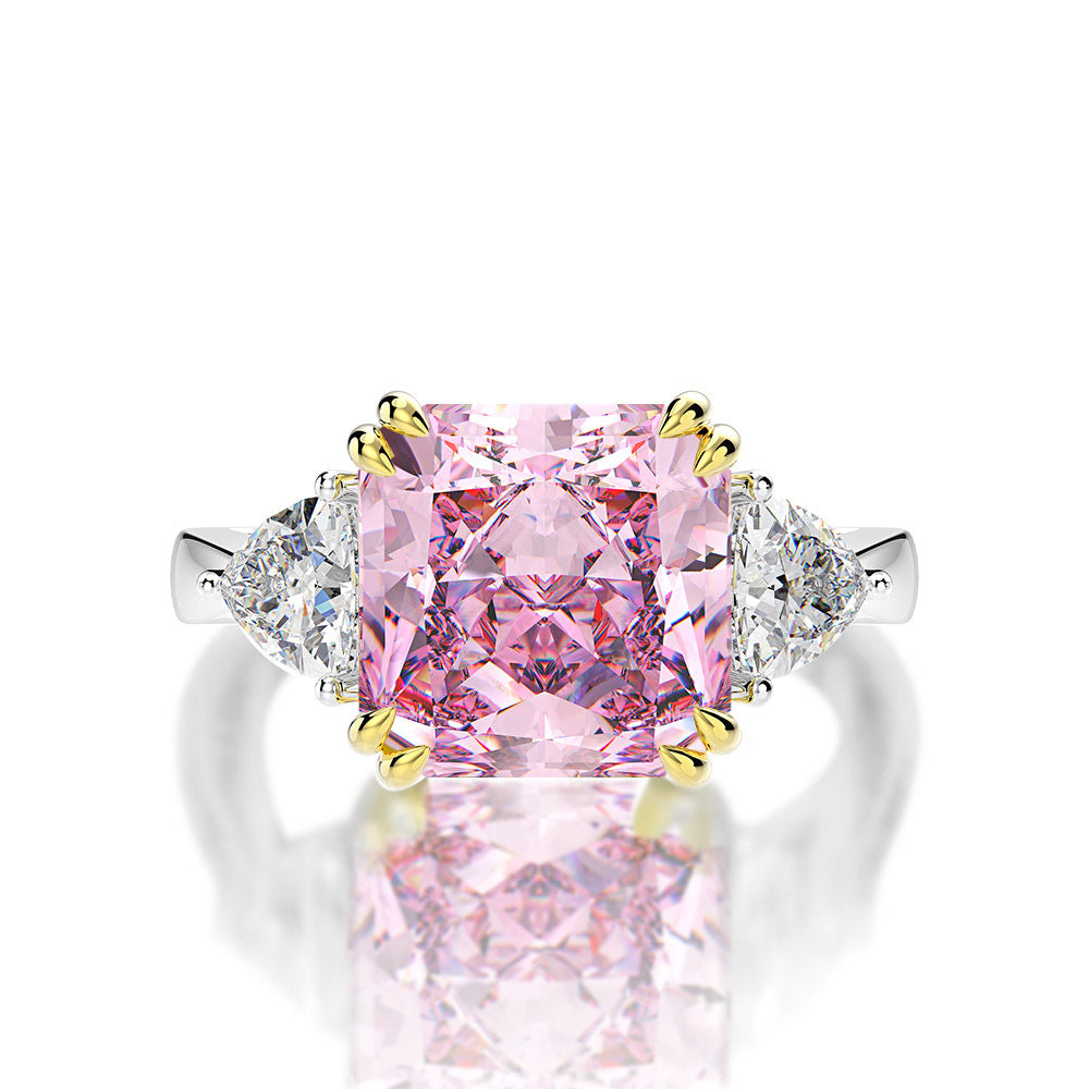 Princess Cut Double Prongs Setting Silver Ring