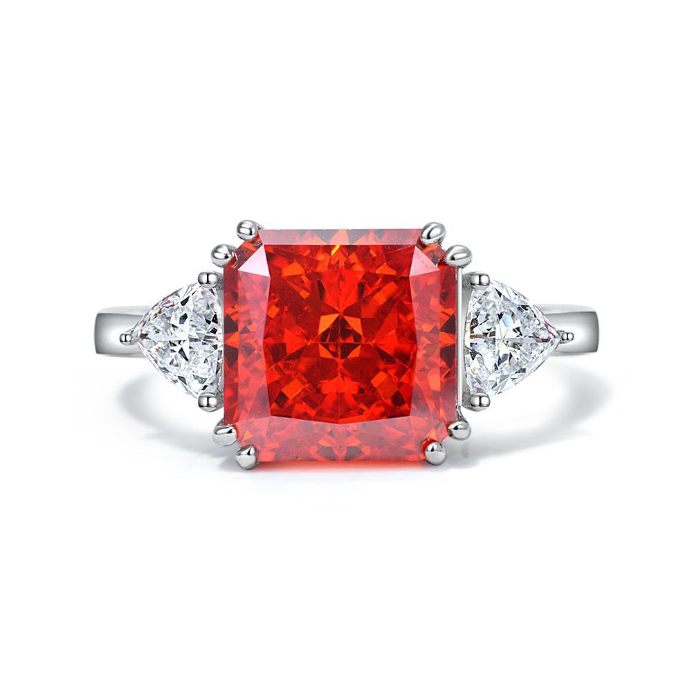 Princess Cut Double Prongs Setting Silver Ring