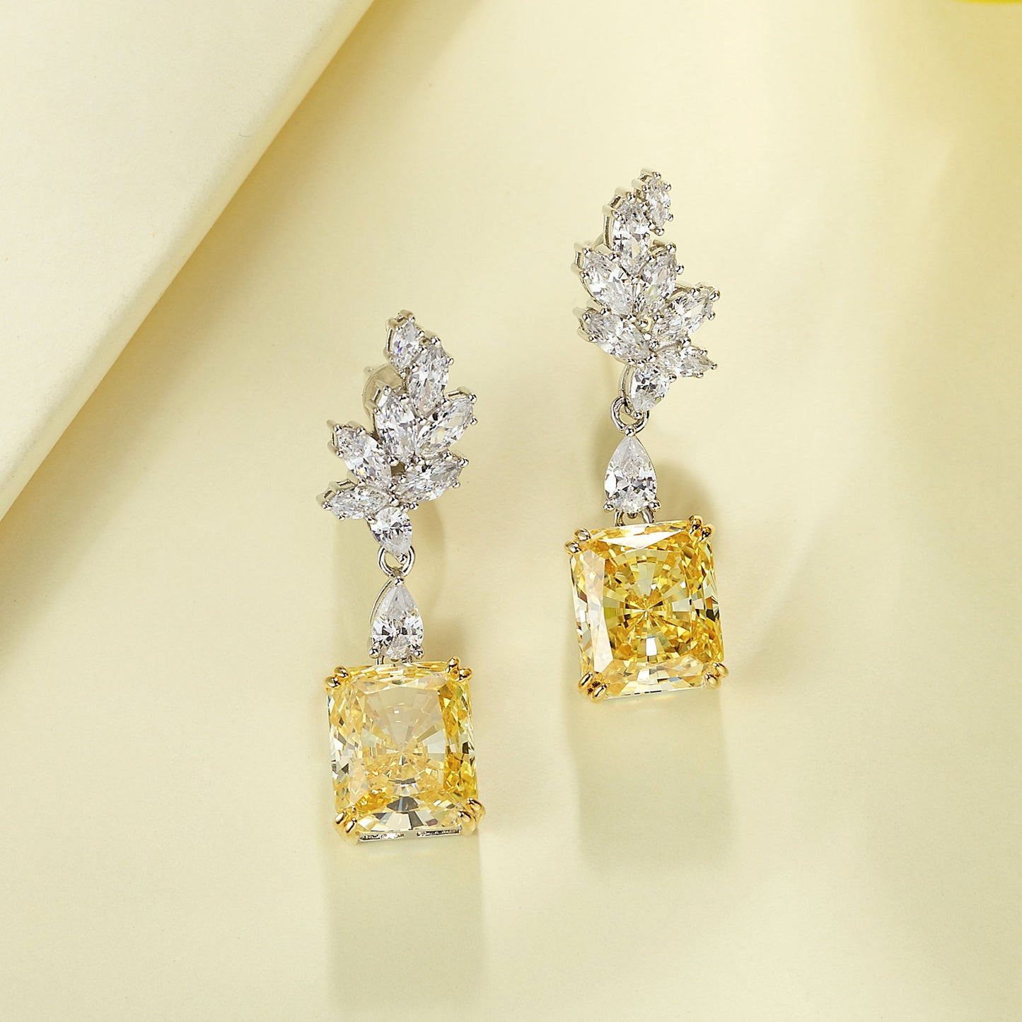 Asscher Cut Citrine Feather Style Silver Earring