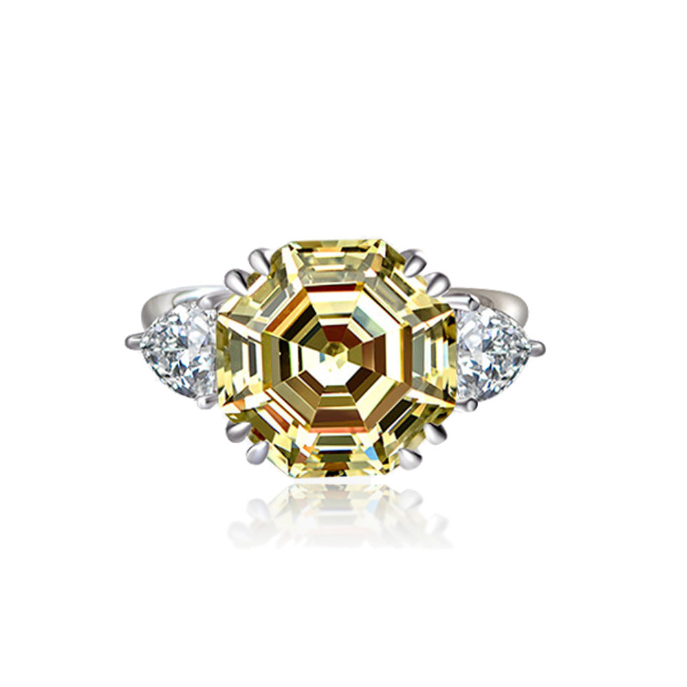 Asscher Cut Double Prongs Sterling Silver Ring