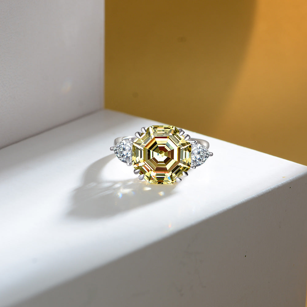 Asscher Cut Double Prongs Sterling Silver Ring