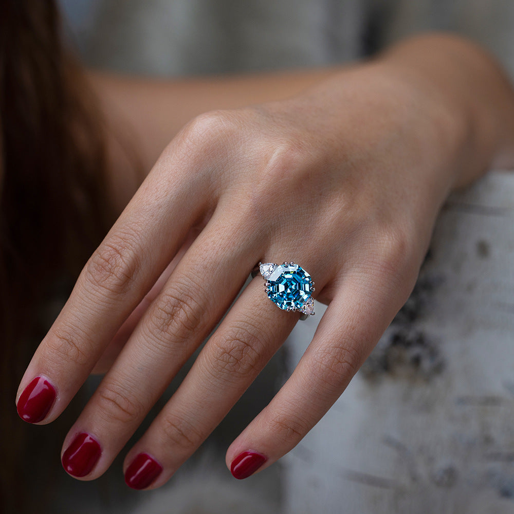Asscher Cut Double Prongs Sterling Silver Ring