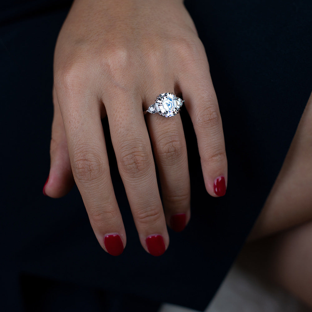 Asscher Cut Double Prongs Sterling Silver Ring