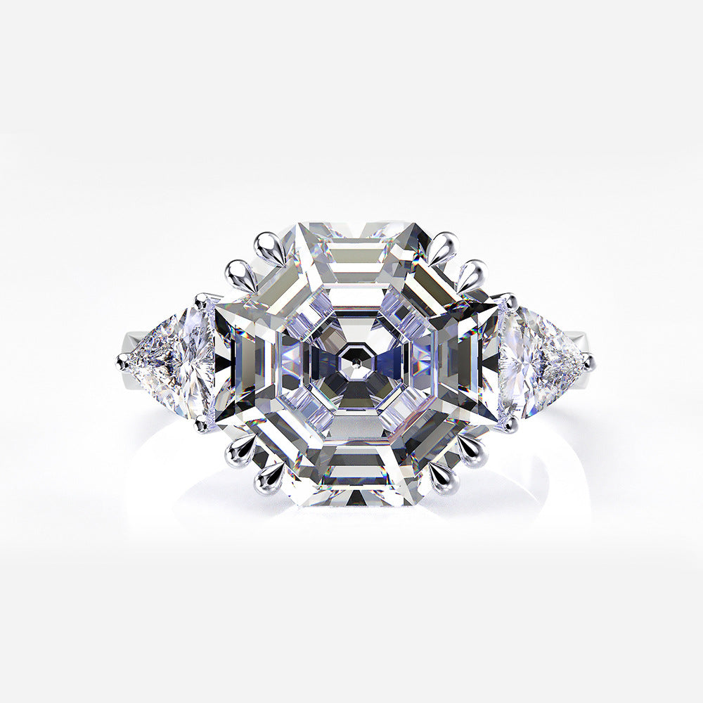 Asscher Cut Double Prongs Sterling Silver Ring